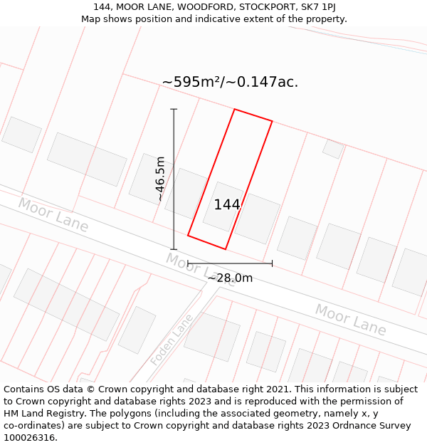 144, MOOR LANE, WOODFORD, STOCKPORT, SK7 1PJ: Plot and title map