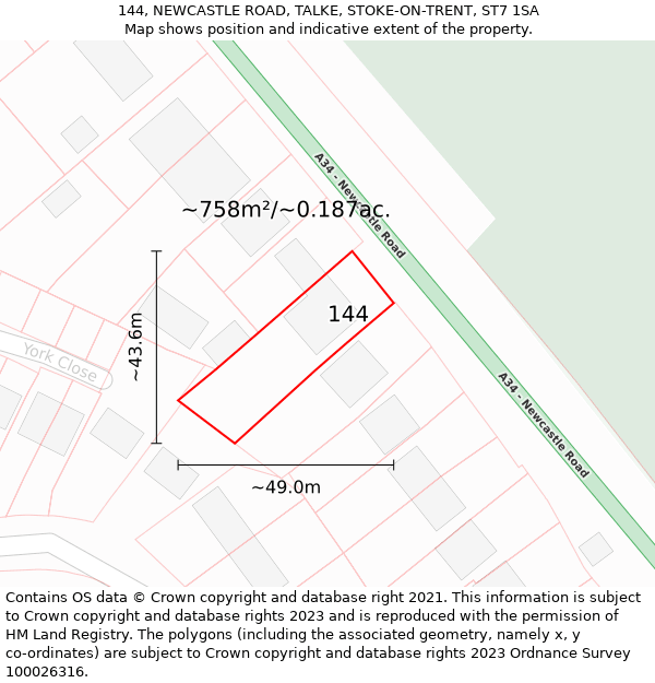 144, NEWCASTLE ROAD, TALKE, STOKE-ON-TRENT, ST7 1SA: Plot and title map