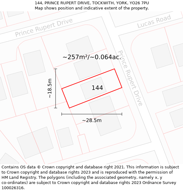 144, PRINCE RUPERT DRIVE, TOCKWITH, YORK, YO26 7PU: Plot and title map