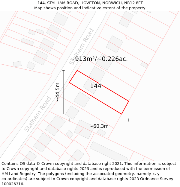 144, STALHAM ROAD, HOVETON, NORWICH, NR12 8EE: Plot and title map