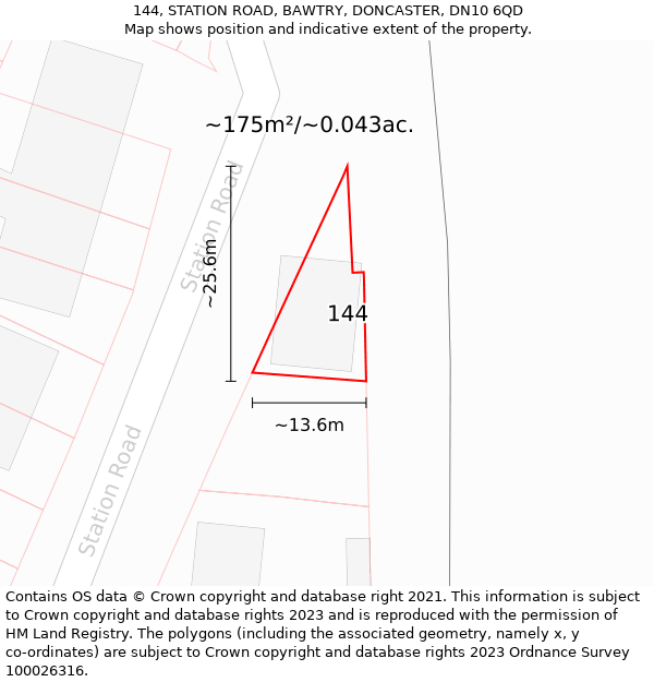 144, STATION ROAD, BAWTRY, DONCASTER, DN10 6QD: Plot and title map