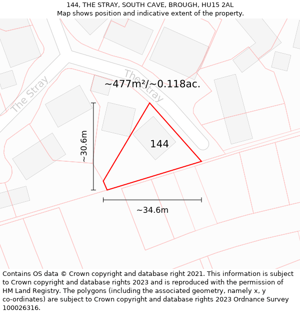 144, THE STRAY, SOUTH CAVE, BROUGH, HU15 2AL: Plot and title map