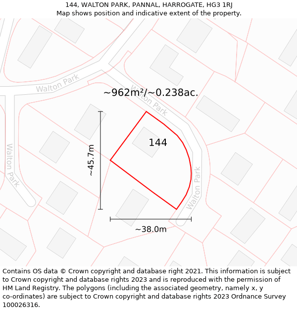 144, WALTON PARK, PANNAL, HARROGATE, HG3 1RJ: Plot and title map