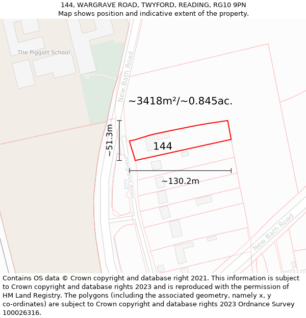 144, WARGRAVE ROAD, TWYFORD, READING, RG10 9PN: Plot and title map