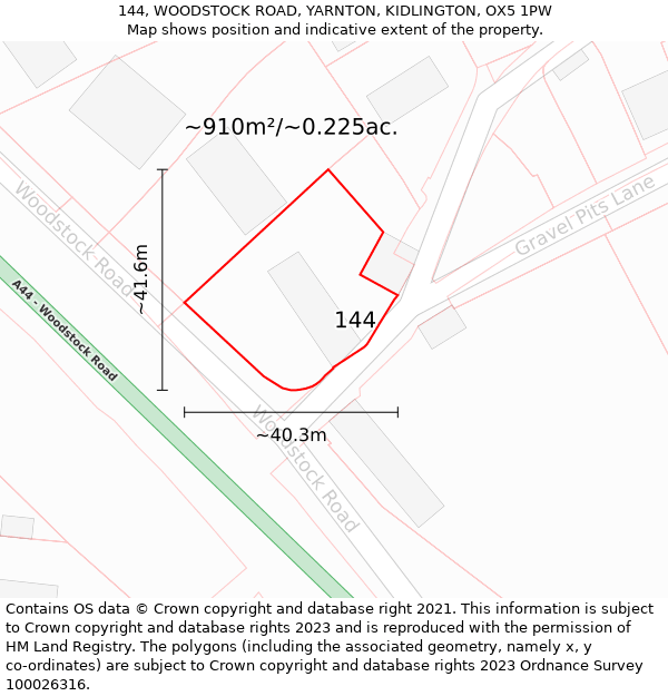 144, WOODSTOCK ROAD, YARNTON, KIDLINGTON, OX5 1PW: Plot and title map