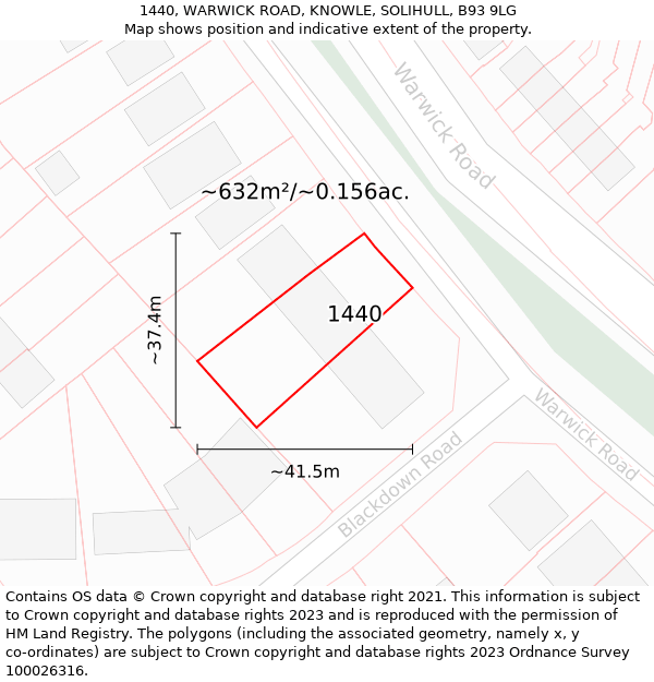 1440, WARWICK ROAD, KNOWLE, SOLIHULL, B93 9LG: Plot and title map