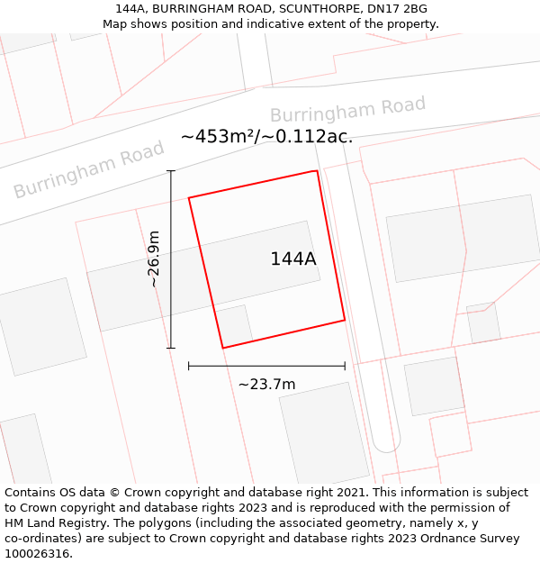 144A, BURRINGHAM ROAD, SCUNTHORPE, DN17 2BG: Plot and title map