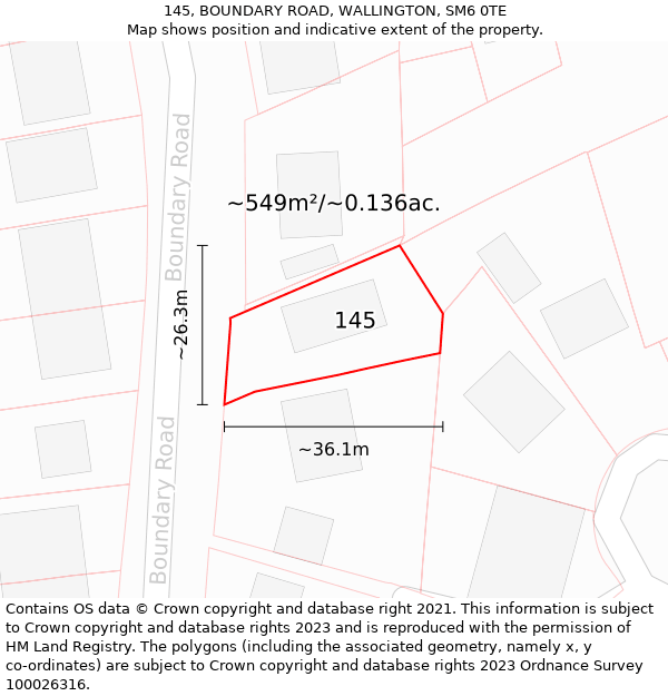 145, BOUNDARY ROAD, WALLINGTON, SM6 0TE: Plot and title map