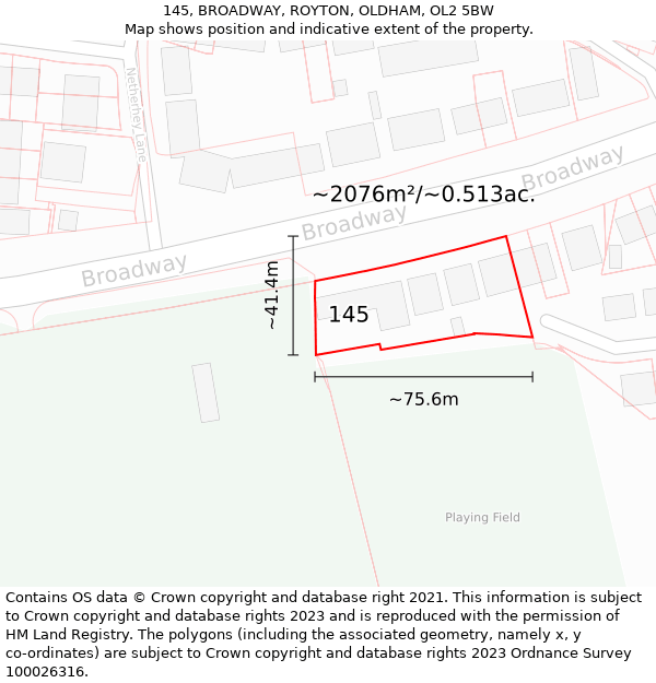 145, BROADWAY, ROYTON, OLDHAM, OL2 5BW: Plot and title map