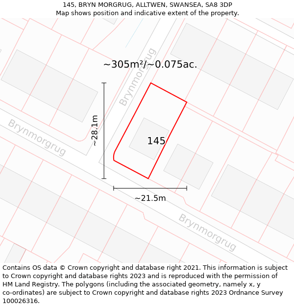 145, BRYN MORGRUG, ALLTWEN, SWANSEA, SA8 3DP: Plot and title map