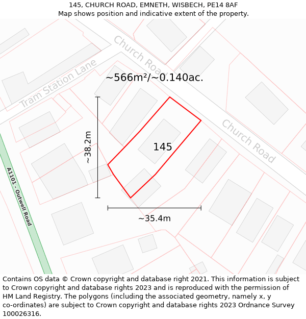 145, CHURCH ROAD, EMNETH, WISBECH, PE14 8AF: Plot and title map