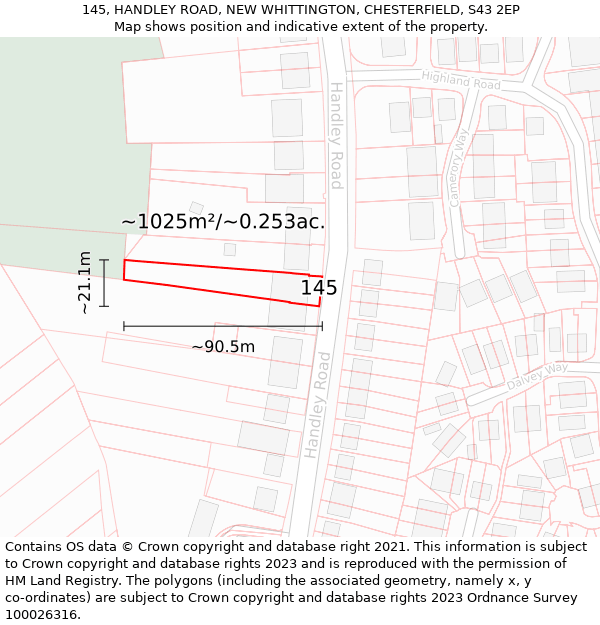 145, HANDLEY ROAD, NEW WHITTINGTON, CHESTERFIELD, S43 2EP: Plot and title map