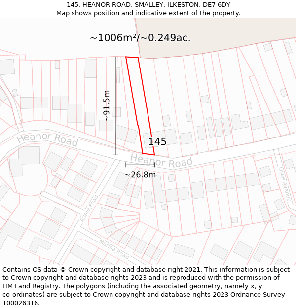 145, HEANOR ROAD, SMALLEY, ILKESTON, DE7 6DY: Plot and title map