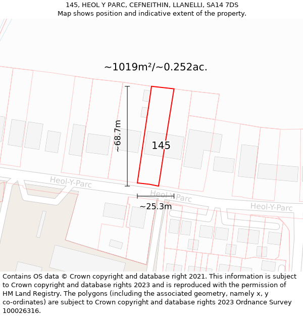 145, HEOL Y PARC, CEFNEITHIN, LLANELLI, SA14 7DS: Plot and title map