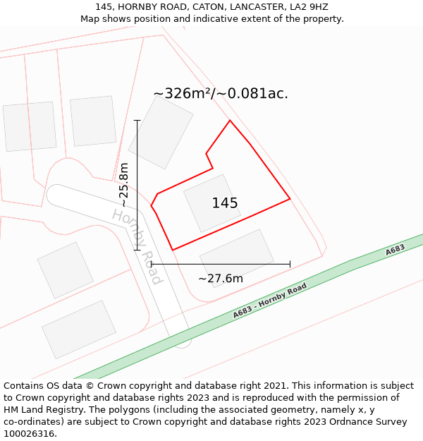 145, HORNBY ROAD, CATON, LANCASTER, LA2 9HZ: Plot and title map