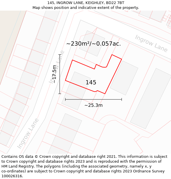 145, INGROW LANE, KEIGHLEY, BD22 7BT: Plot and title map