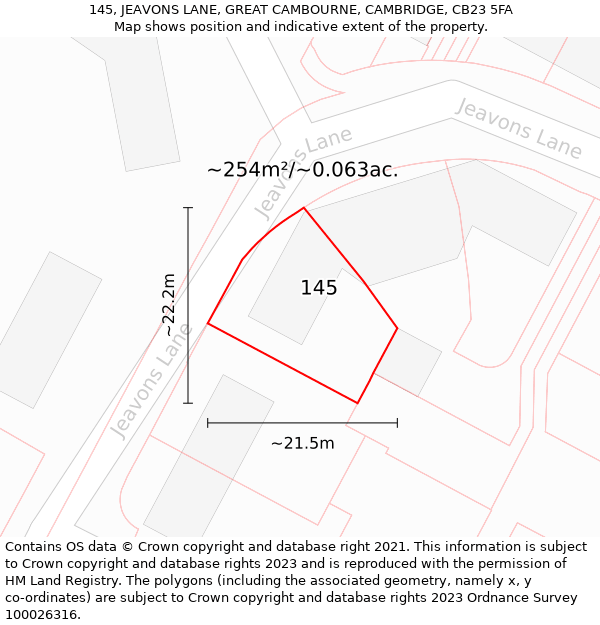 145, JEAVONS LANE, GREAT CAMBOURNE, CAMBRIDGE, CB23 5FA: Plot and title map