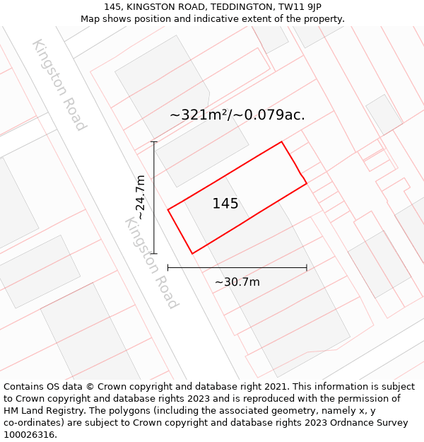 145, KINGSTON ROAD, TEDDINGTON, TW11 9JP: Plot and title map