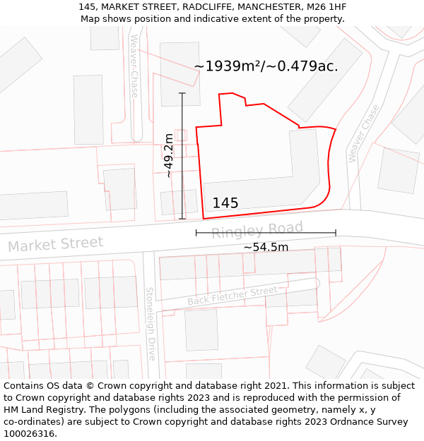 145, MARKET STREET, RADCLIFFE, MANCHESTER, M26 1HF: Plot and title map