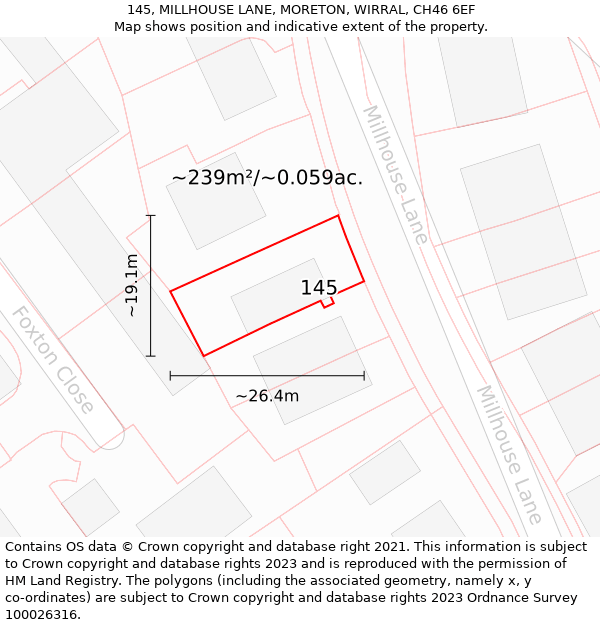 145, MILLHOUSE LANE, MORETON, WIRRAL, CH46 6EF: Plot and title map