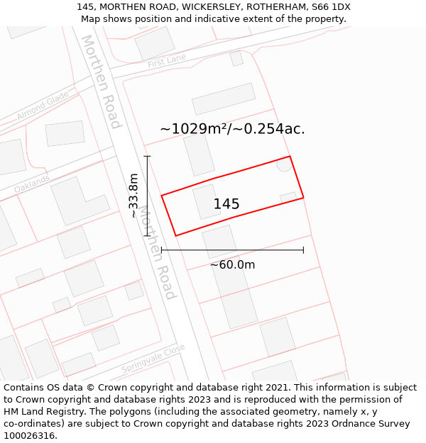 145, MORTHEN ROAD, WICKERSLEY, ROTHERHAM, S66 1DX: Plot and title map