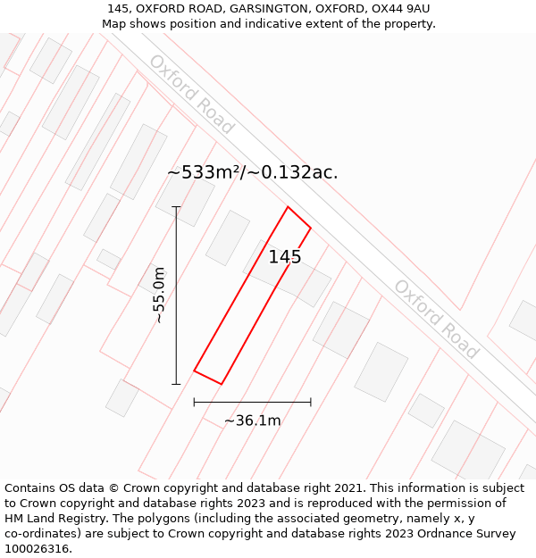 145, OXFORD ROAD, GARSINGTON, OXFORD, OX44 9AU: Plot and title map