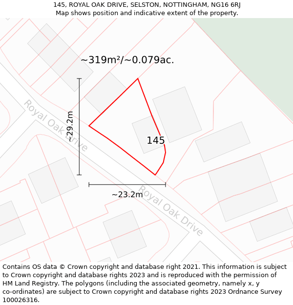 145, ROYAL OAK DRIVE, SELSTON, NOTTINGHAM, NG16 6RJ: Plot and title map