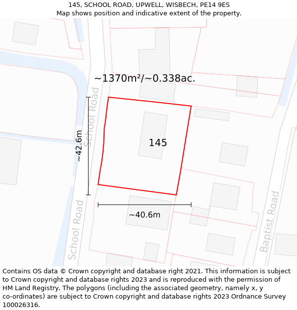 145, SCHOOL ROAD, UPWELL, WISBECH, PE14 9ES: Plot and title map