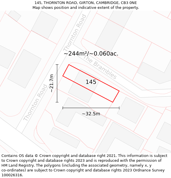 145, THORNTON ROAD, GIRTON, CAMBRIDGE, CB3 0NE: Plot and title map