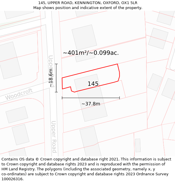 145, UPPER ROAD, KENNINGTON, OXFORD, OX1 5LR: Plot and title map