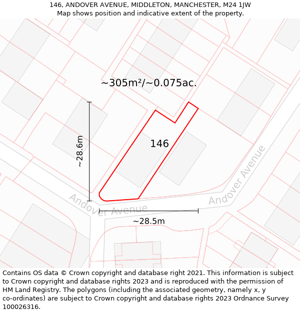 146, ANDOVER AVENUE, MIDDLETON, MANCHESTER, M24 1JW: Plot and title map