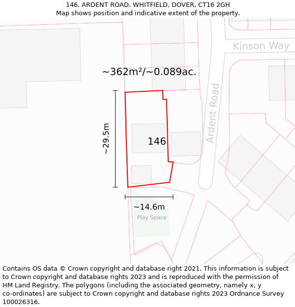 146, ARDENT ROAD, WHITFIELD, DOVER, CT16 2GH: Plot and title map