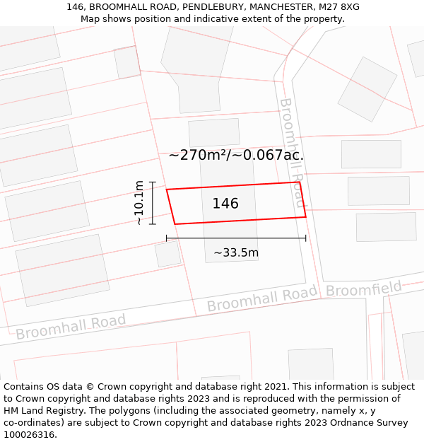 146, BROOMHALL ROAD, PENDLEBURY, MANCHESTER, M27 8XG: Plot and title map