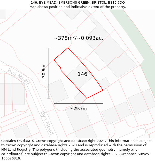 146, BYE MEAD, EMERSONS GREEN, BRISTOL, BS16 7DQ: Plot and title map