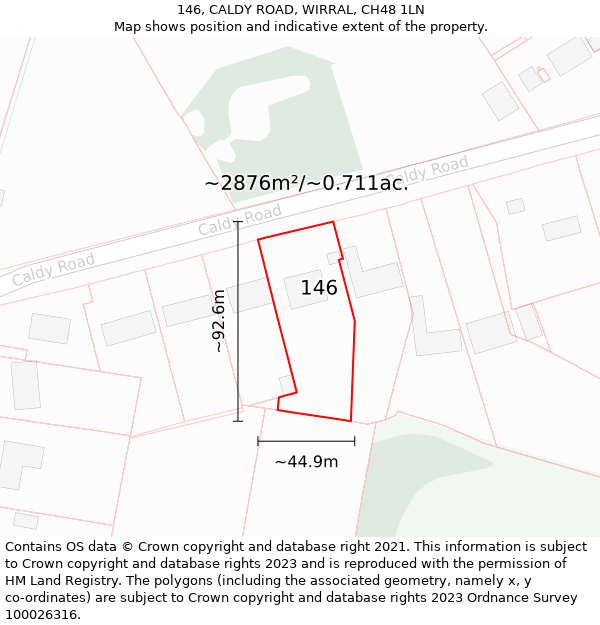 146, CALDY ROAD, WIRRAL, CH48 1LN: Plot and title map