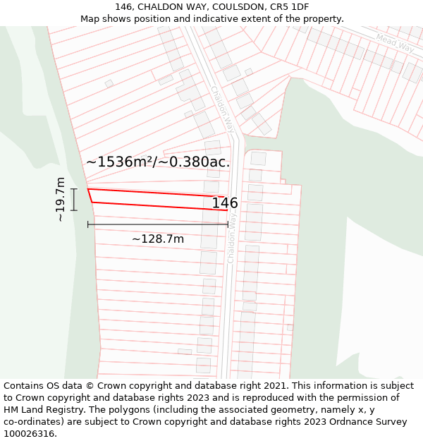 146, CHALDON WAY, COULSDON, CR5 1DF: Plot and title map