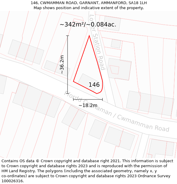 146, CWMAMMAN ROAD, GARNANT, AMMANFORD, SA18 1LH: Plot and title map