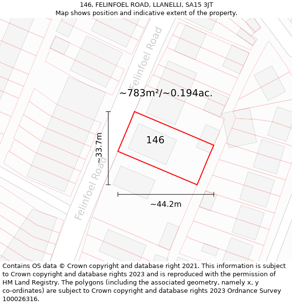 146, FELINFOEL ROAD, LLANELLI, SA15 3JT: Plot and title map