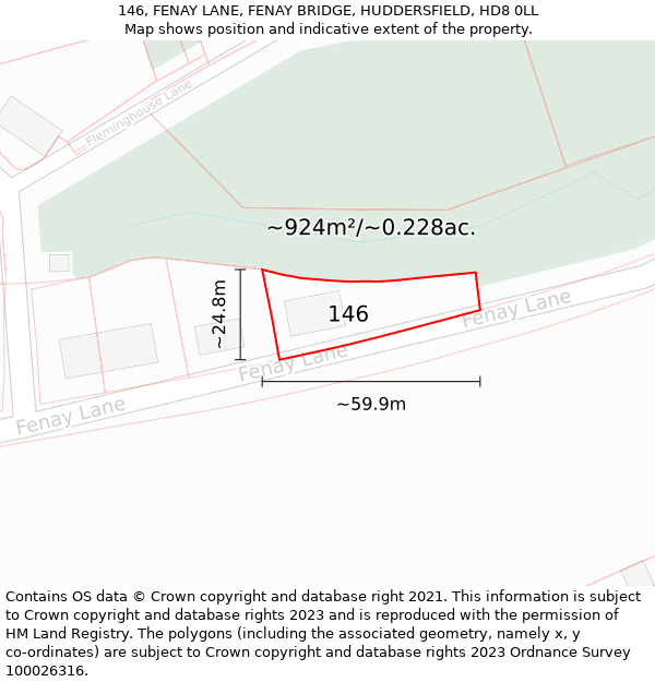 146, FENAY LANE, FENAY BRIDGE, HUDDERSFIELD, HD8 0LL: Plot and title map