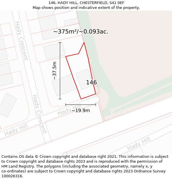 146, HADY HILL, CHESTERFIELD, S41 0EF: Plot and title map