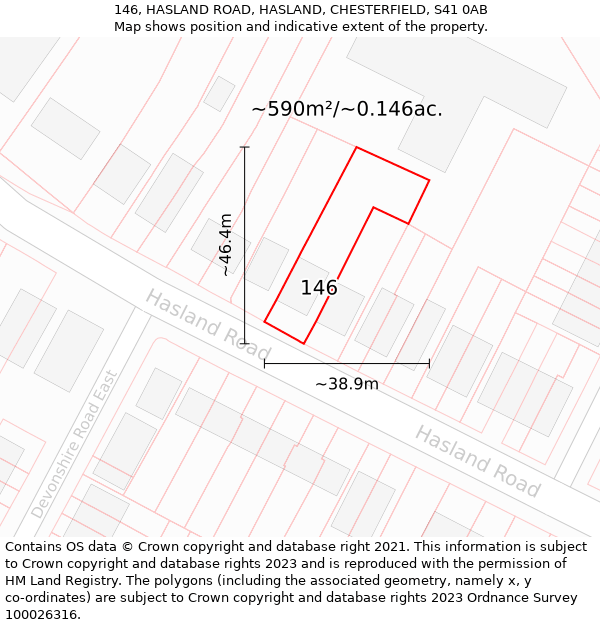 146, HASLAND ROAD, HASLAND, CHESTERFIELD, S41 0AB: Plot and title map