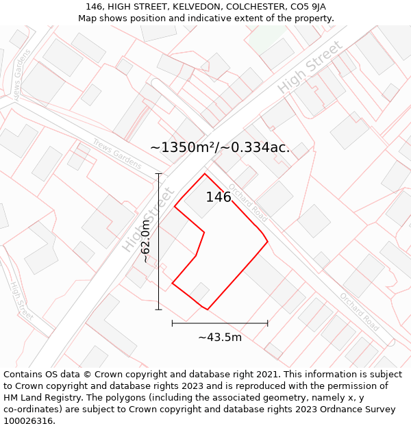 146, HIGH STREET, KELVEDON, COLCHESTER, CO5 9JA: Plot and title map