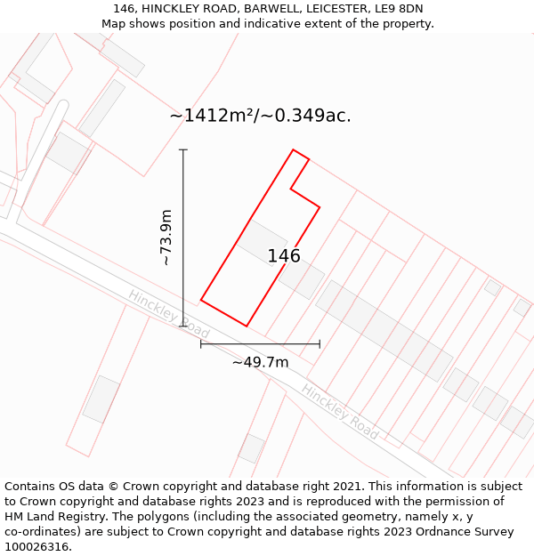 146, HINCKLEY ROAD, BARWELL, LEICESTER, LE9 8DN: Plot and title map