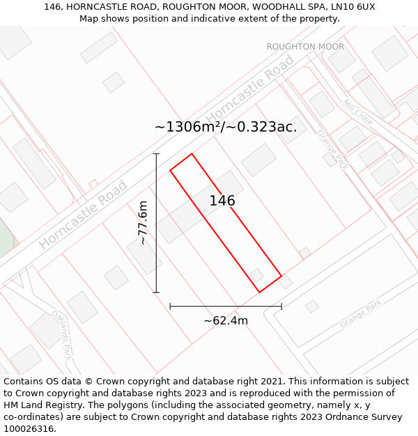 146, HORNCASTLE ROAD, ROUGHTON MOOR, WOODHALL SPA, LN10 6UX: Plot and title map