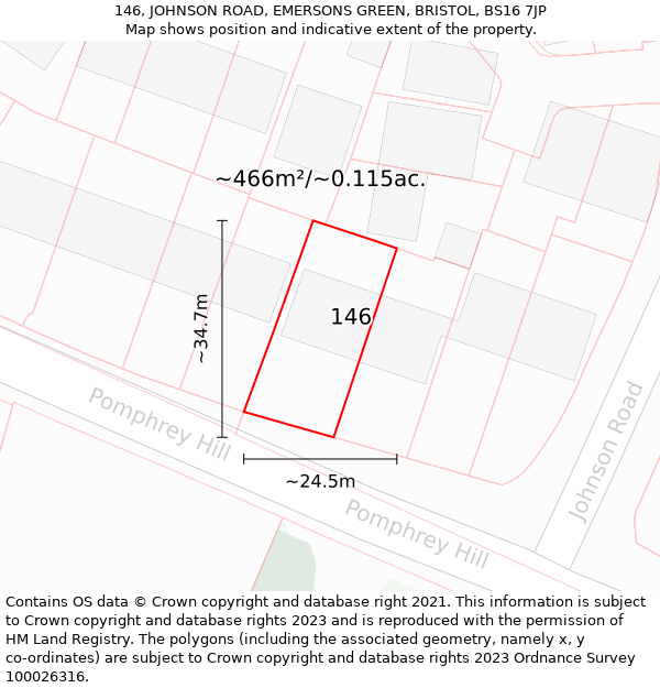 146, JOHNSON ROAD, EMERSONS GREEN, BRISTOL, BS16 7JP: Plot and title map