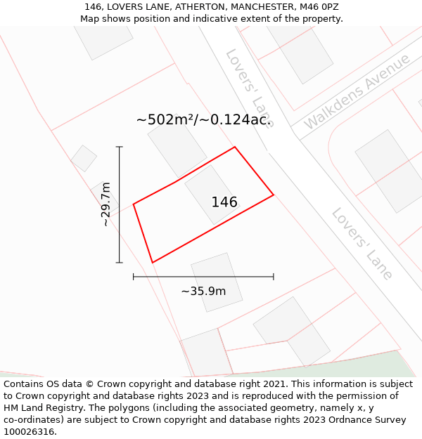 146, LOVERS LANE, ATHERTON, MANCHESTER, M46 0PZ: Plot and title map