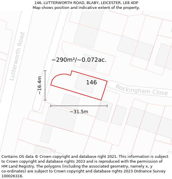146, LUTTERWORTH ROAD, BLABY, LEICESTER, LE8 4DP: Plot and title map