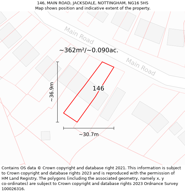 146, MAIN ROAD, JACKSDALE, NOTTINGHAM, NG16 5HS: Plot and title map