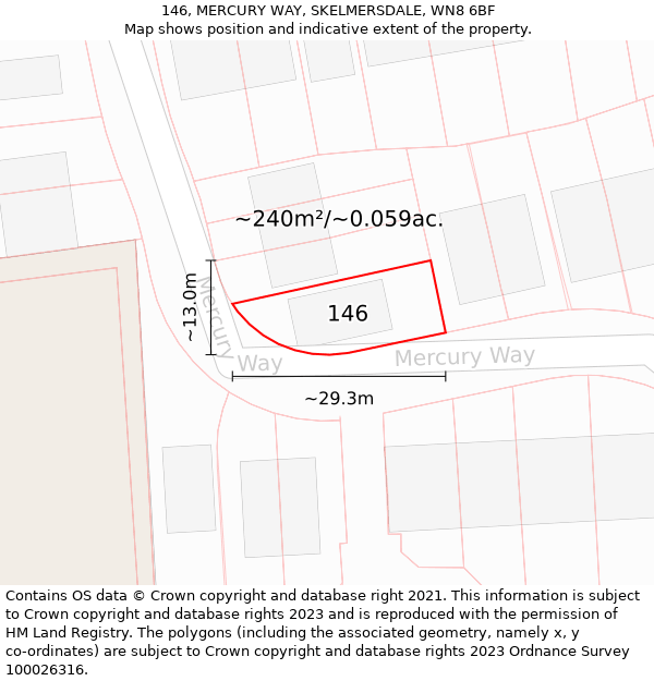 146, MERCURY WAY, SKELMERSDALE, WN8 6BF: Plot and title map