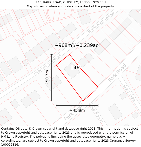 146, PARK ROAD, GUISELEY, LEEDS, LS20 8EH: Plot and title map